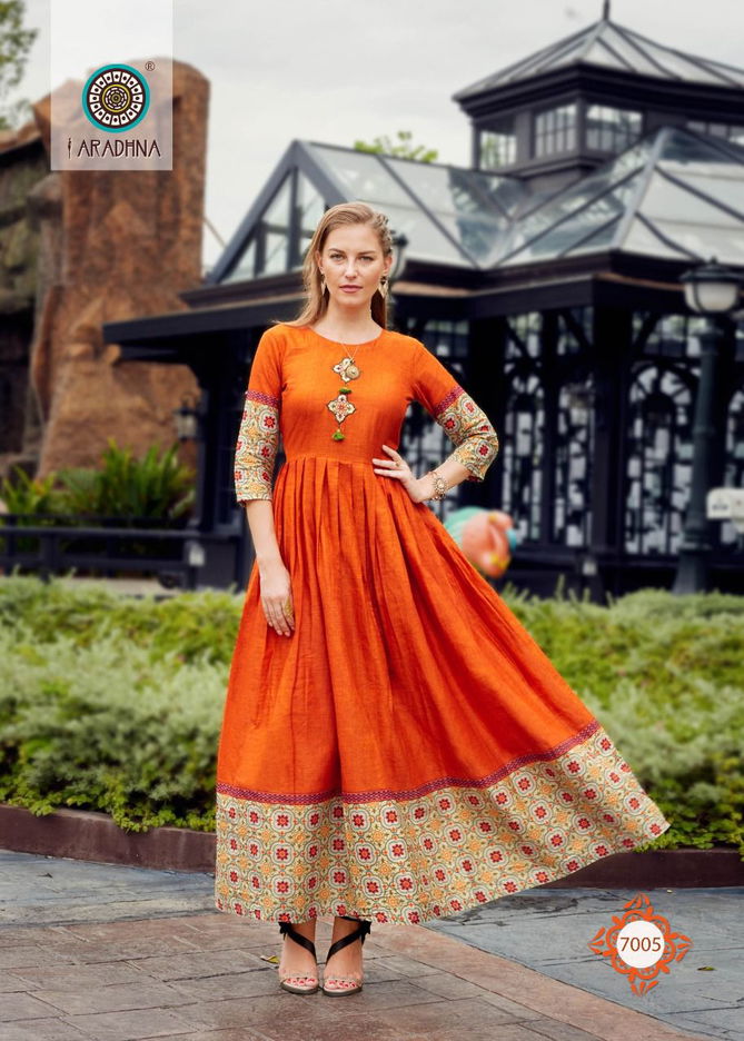 Aradhna Level 7 Fancy Wear Wholesale Cotton Anarkali Kurtis Catalog
